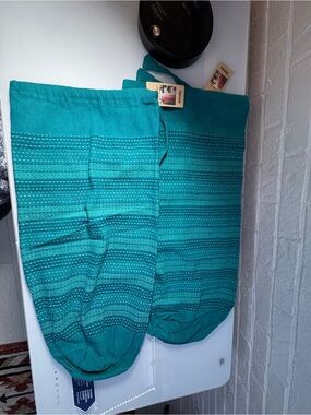 fabindia Teal Striped Cotton Bolster Pillow Covers